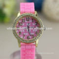 2015 Good quality bowknot drills dial cheap silicone rubber strap watch